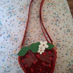 Red Strawberry Crossbody Bag with Floral Detail